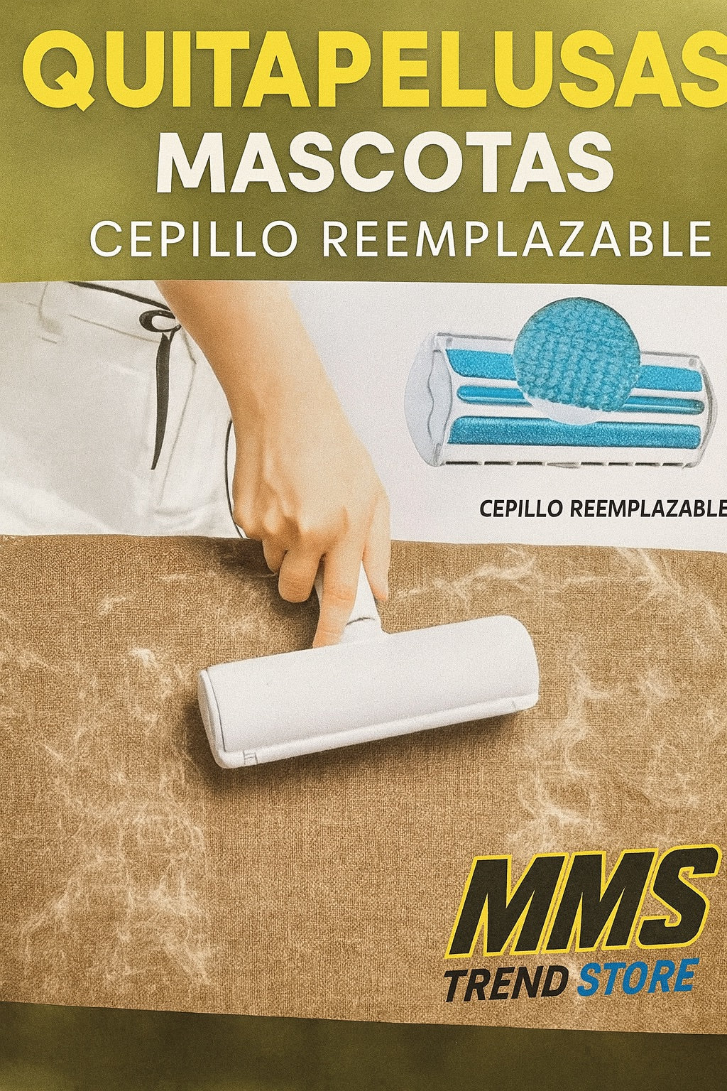 Rodillo quitapelos reutilizable para perros y gatos con base autolimpiante