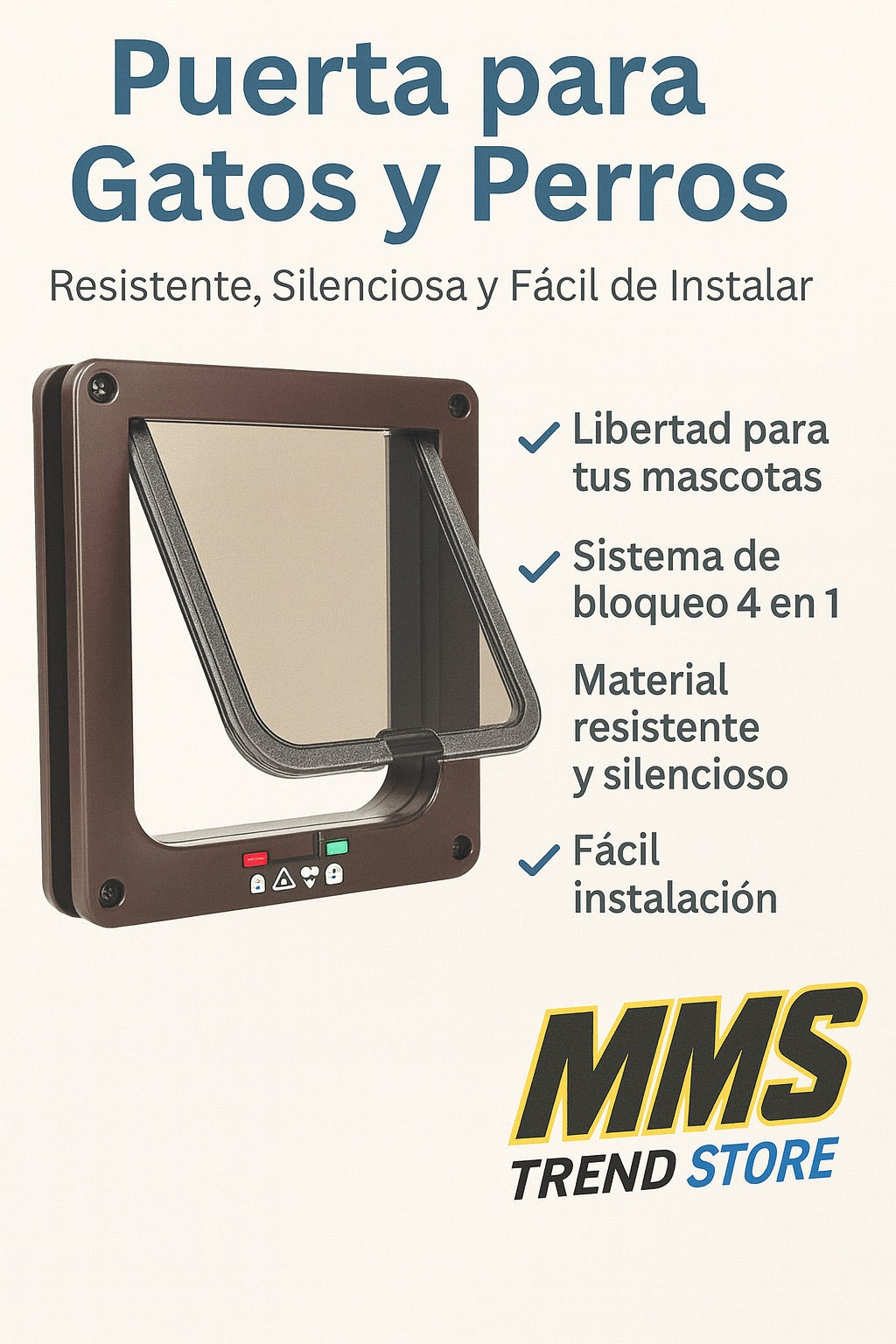 Puerta para Gatos y Perros con Cierre de Seguridad 4 en 1 – Resistente, Silenciosa y Fácil de Instalar