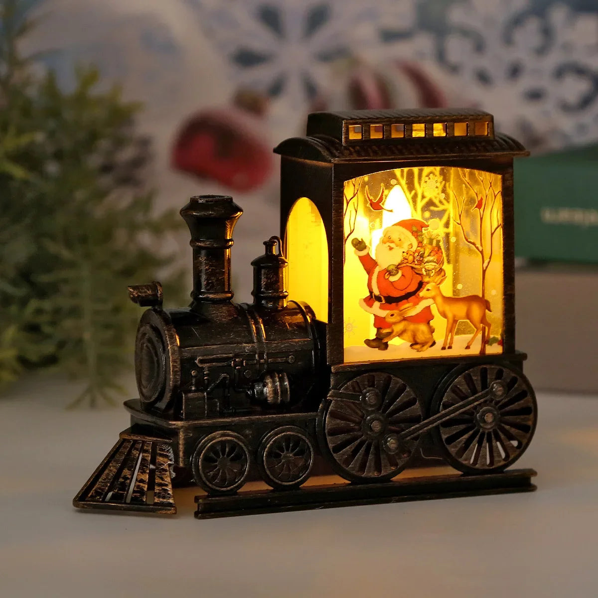 Luces de noche LED, lámpara de noche portátil vintage con forma de tren, funciona con pilas, para colgar al aire libre, decoración festiva para fiestas navideñas.