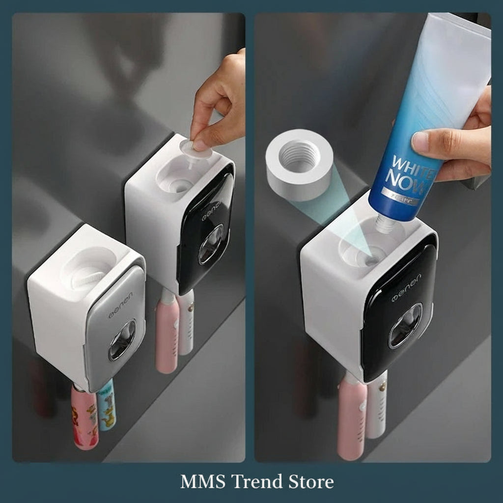 Dispensador automático de pasta de dientes MENGNI, exprimidor de pasta de dientes para baño de pared, soporte para cepillos de dientes sin perforaciones, accesorio para baño