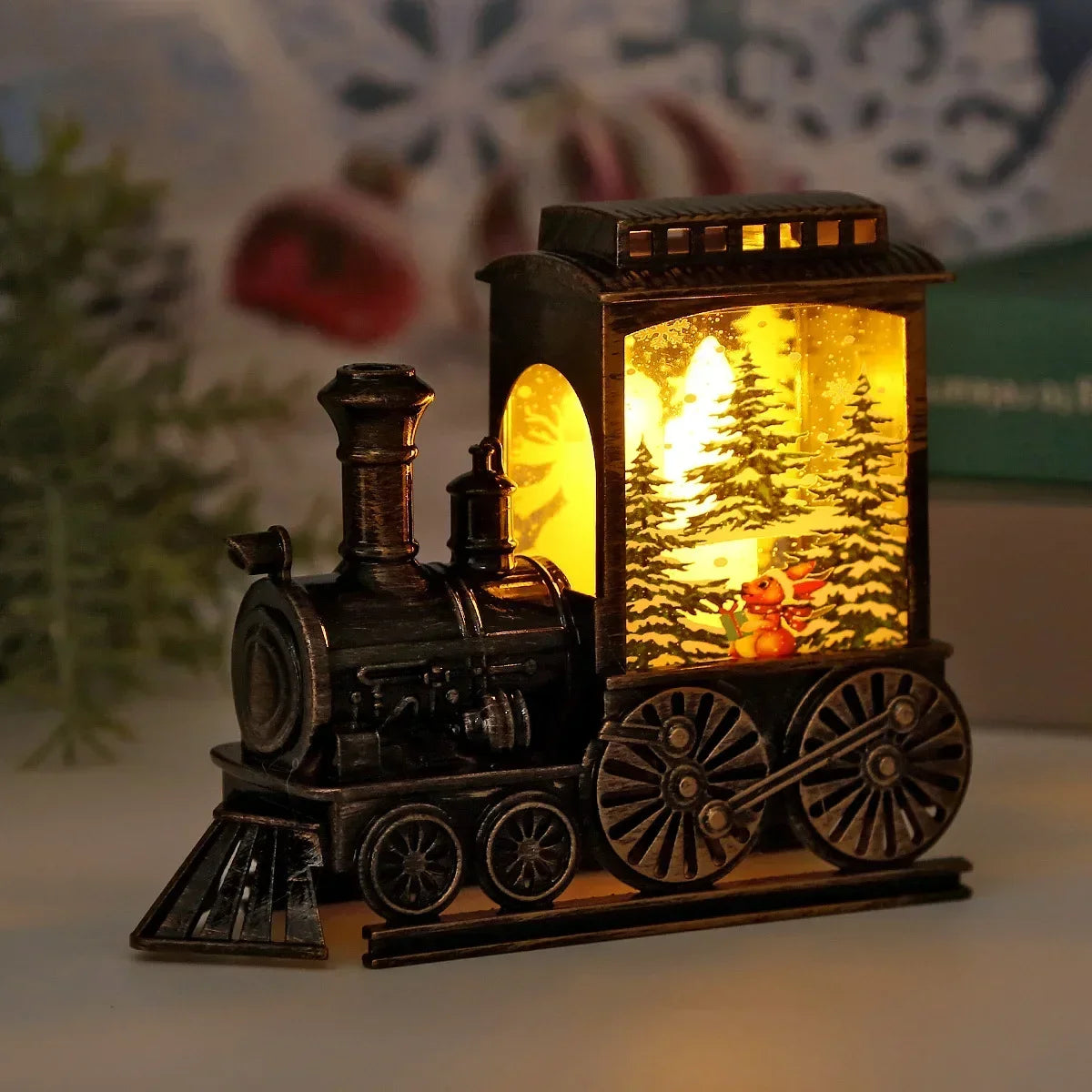 Luces de noche LED, lámpara de noche portátil vintage con forma de tren, funciona con pilas, para colgar al aire libre, decoración festiva para fiestas navideñas.