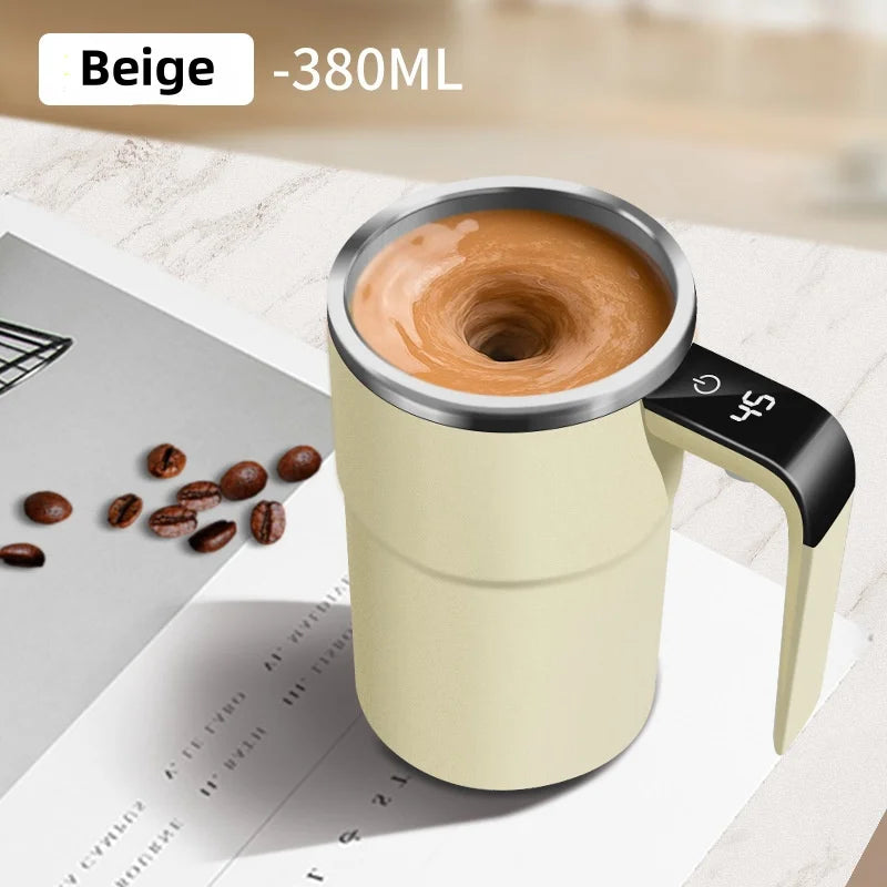 Taza eléctrica automática de 380 ml con mezclador, pantalla de temperatura y carga USB – IP67