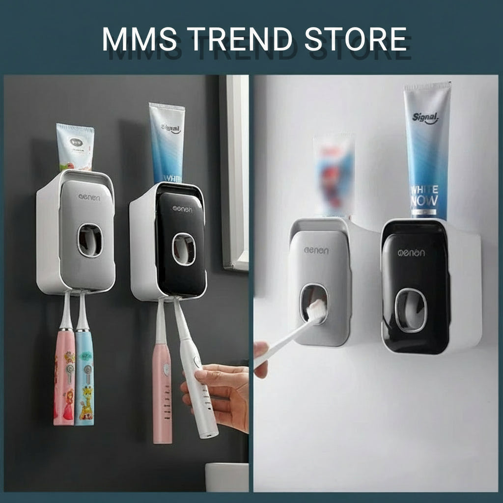 Dispensador automático de pasta de dientes MENGNI, exprimidor de pasta de dientes para baño de pared, soporte para cepillos de dientes sin perforaciones, accesorio para baño