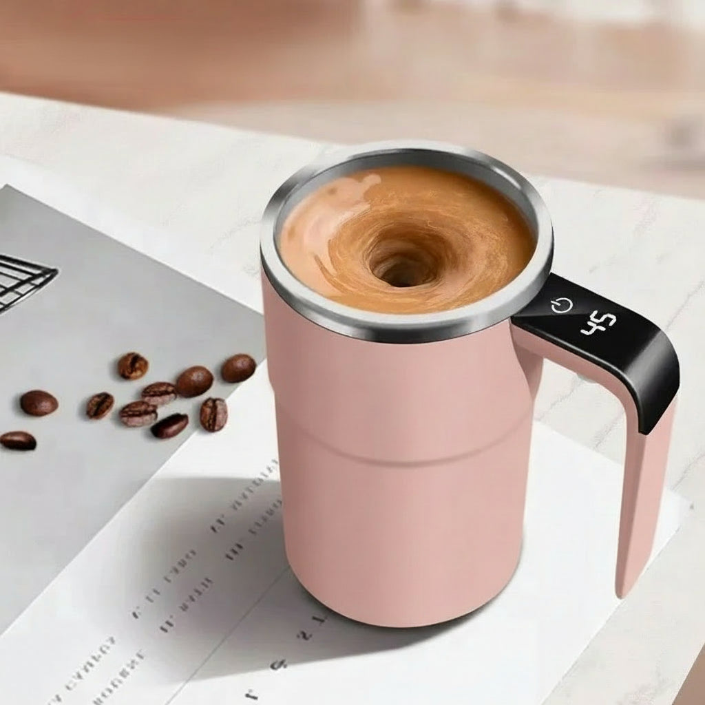 Taza eléctrica automática de 380 ml con mezclador, pantalla de temperatura y carga USB – IP67