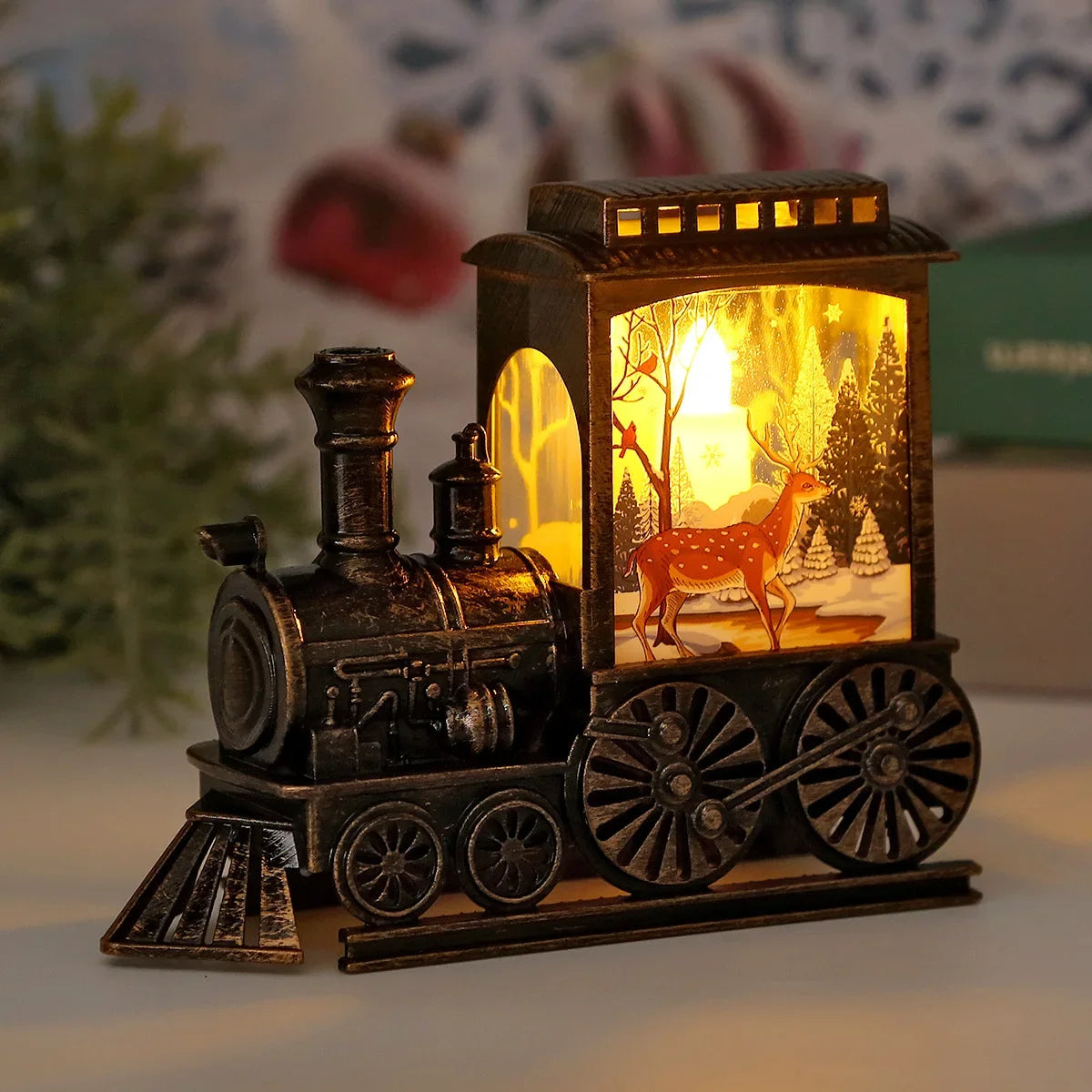 Luces de noche LED, lámpara de noche portátil vintage con forma de tren, funciona con pilas, para colgar al aire libre, decoración festiva para fiestas navideñas.