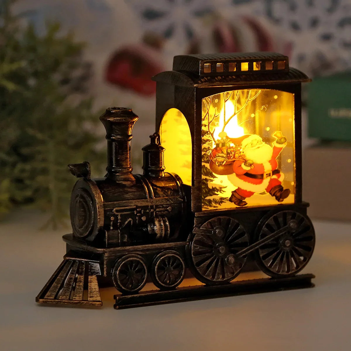 Luces de noche LED, lámpara de noche portátil vintage con forma de tren, funciona con pilas, para colgar al aire libre, decoración festiva para fiestas navideñas.