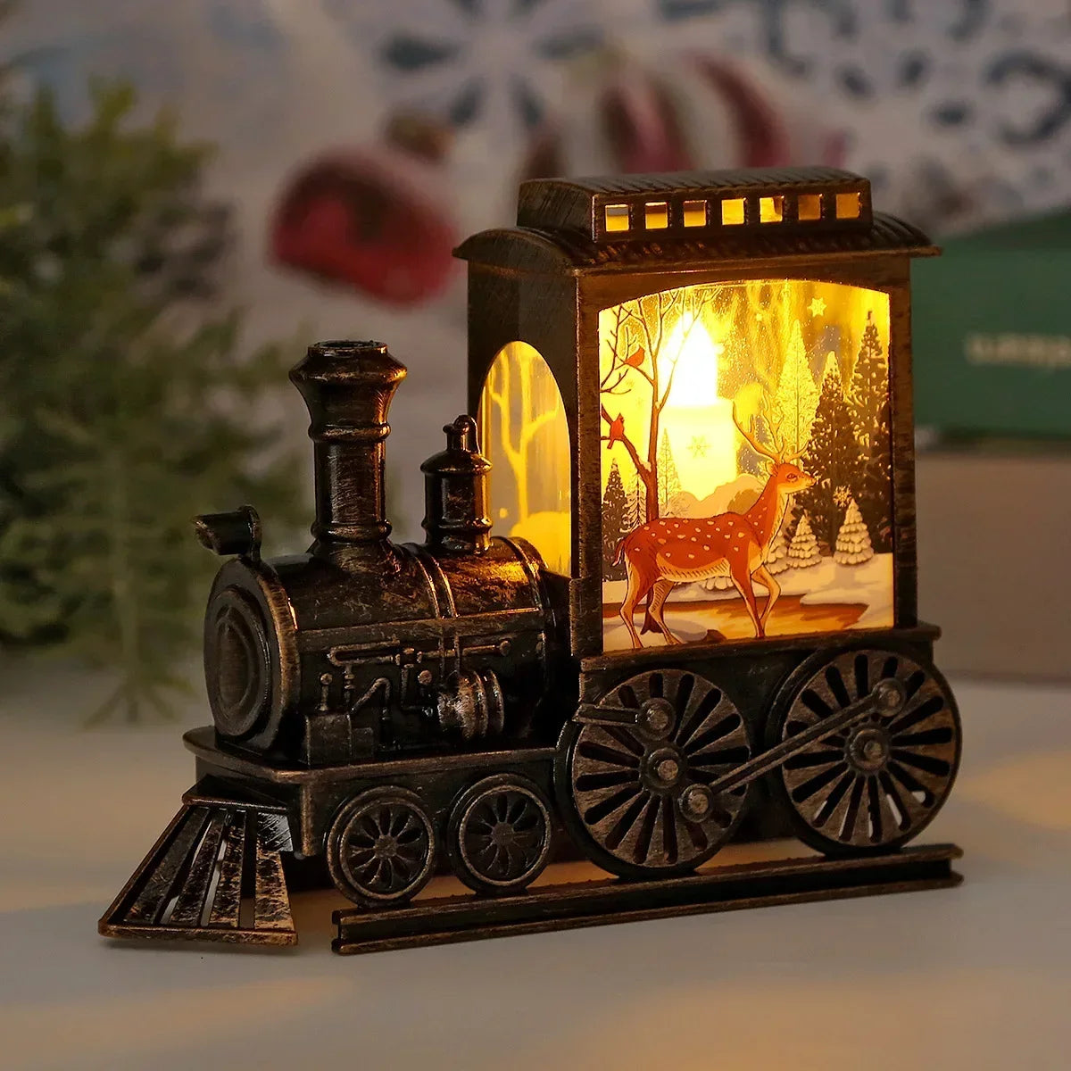 Luces de noche LED, lámpara de noche portátil vintage con forma de tren, funciona con pilas, para colgar al aire libre, decoración festiva para fiestas navideñas.