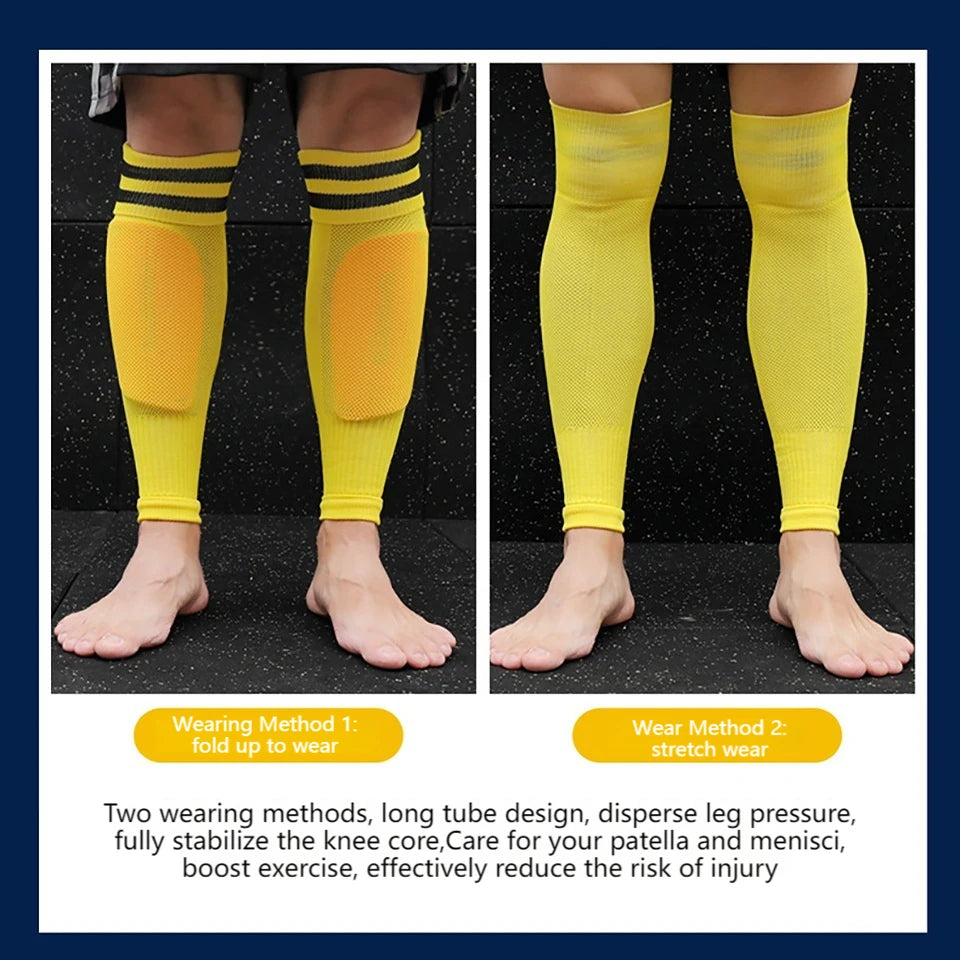 Calcetines deportivos Loogdeel (1 par), hasta la pantorrilla, con protección para las rodillas, transpirables y de caña alta. Calentadores de piernas para fútbol. Espinilleras.