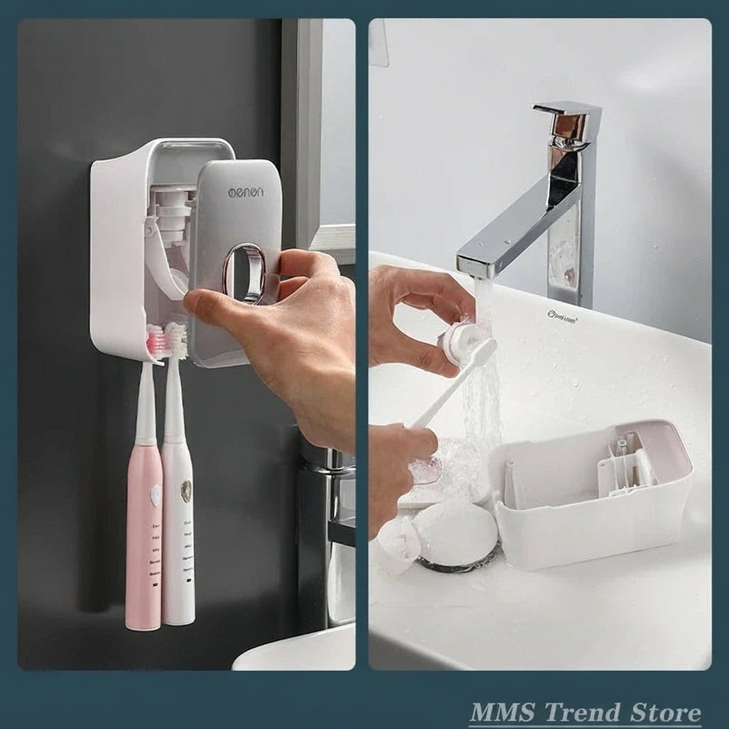 Dispensador automático de pasta de dientes MENGNI, exprimidor de pasta de dientes para baño de pared, soporte para cepillos de dientes sin perforaciones, accesorio para baño